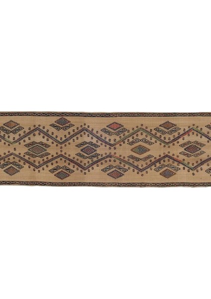 El Dokuma Geometrik Desenli Uzun Yolluk Kilim 58 x 404 cm