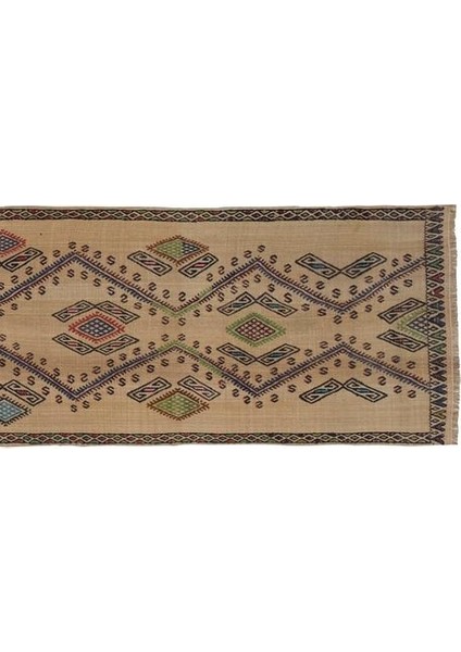 El Dokuma Geometrik Desenli Uzun Yolluk Kilim 58 x 404 cm