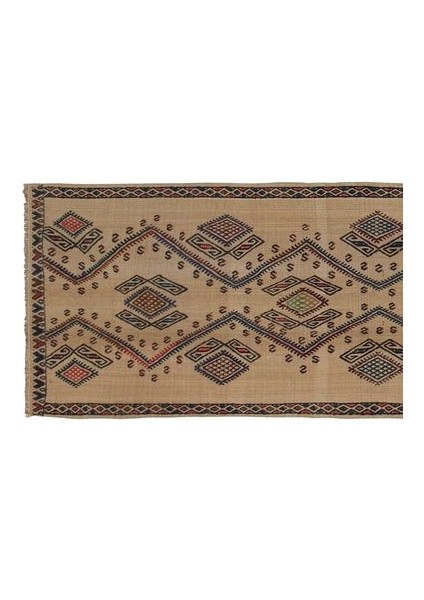 El Dokuma Geometrik Desenli Uzun Yolluk Kilim 58 x 404 cm