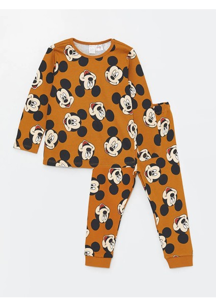 Lcw Baby kahverengi Baskılı Bisiklet Yaka Mickey Mouse Baskılı Erkek Bebek Pijama Takımı