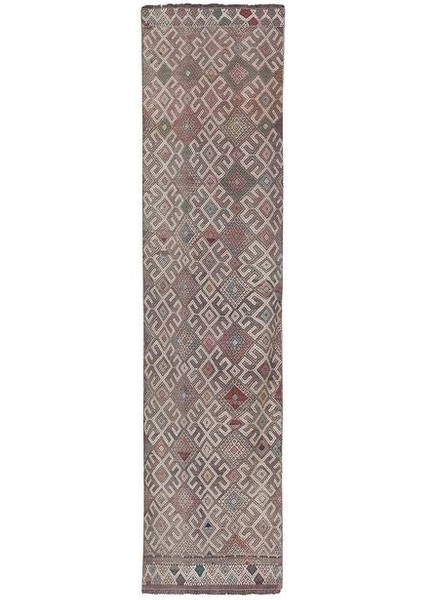 El Dokuma Geometrik Desenli Uzun Yolluk Kilim 72 x 270 cm