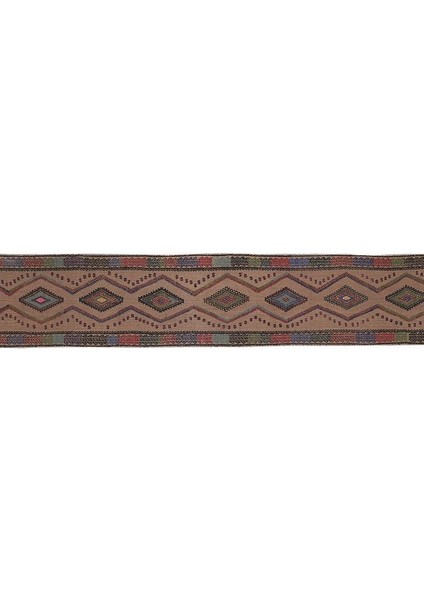 El Dokuma Geometrik Desenli Uzun Yolluk Kilim 46 x 401 cm