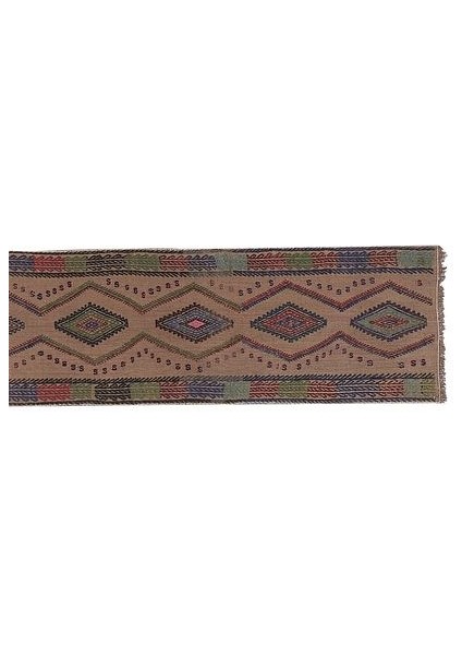 El Dokuma Geometrik Desenli Uzun Yolluk Kilim 46 x 401 cm