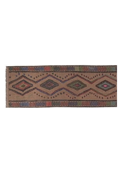 El Dokuma Geometrik Desenli Uzun Yolluk Kilim 46 x 401 cm