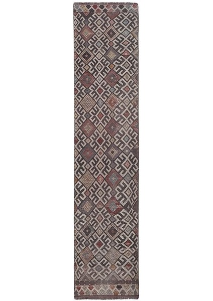 El Dokuma Geometrik Desenli Uzun Yolluk Kilim 64 X 275 Cm