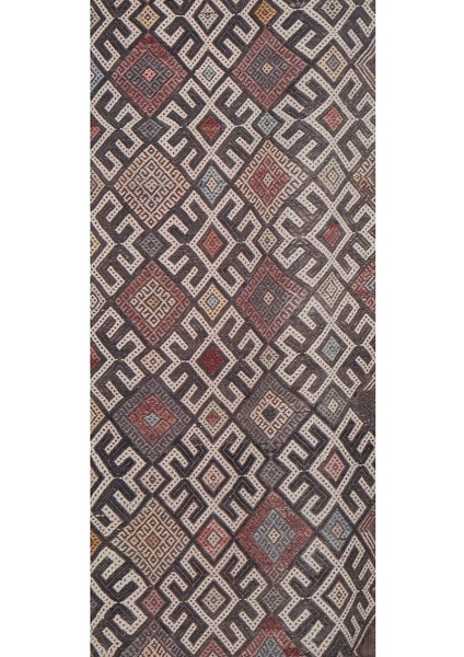 El Dokuma Geometrik Desenli Uzun Yolluk Kilim 64 X 275 Cm