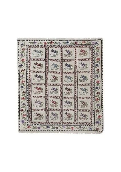 El Dokuma Kilim Karapınar Yöresi Çiçek Desenli Halı 116 x 124 cm