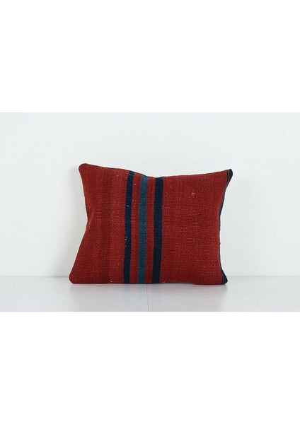 Kırmızı Renkli Çizgili El Dokuma Kilim Kırlent Kılıf 33 x 40 cm