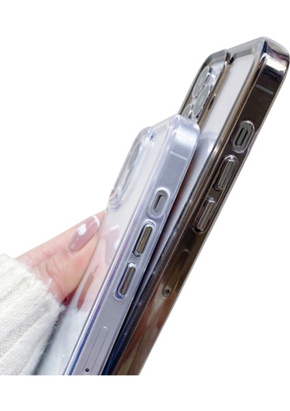 İphone 11 Uyumlu Kristal Space Gümüş Buton Kamera Çıkıntılı Kılıf darbe emici Koruycu kapak
