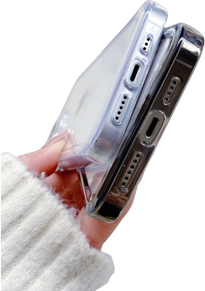 İphone 11 Uyumlu Kristal Space Gümüş Buton Kamera Çıkıntılı Kılıf darbe emici Koruycu kapak