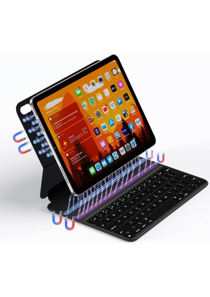 Apple iPad Air 11 2024 Magnetik Klavyeli Kılıf Smart Keyboard