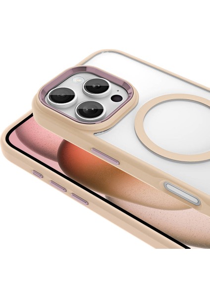 Apple iPhone 16 Pro Kılıf Wireless Şarj Özellikli Zore Krom Magsafe Silikon Kapak-Rose Gold