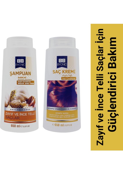 Garlic Şampuan ve Argan Yağlı Saç Kremi Seti | Zayıf ve Ince Telli Saçlar Için Güçlendirici Bakım