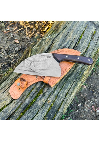 Mastermate Knives El Yapımı Sırp Satırı - Mutfak, Kamp, Av, Outdoor Kullanıma Uygun Şef Satır Bıçak - 4116 Paslanmaz Çelikten - Deri Kılıfıyla Birlikte - Isim Yazılabilir