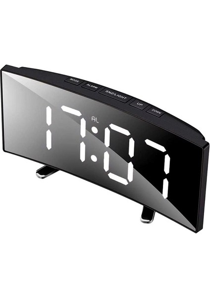 White LED Mırror Clock Beyaz LED Işıklı Saat Masa Saati Alarm Derece Tarih Pilli + USB Dijital Saat