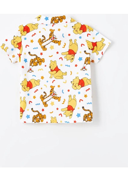 LC Waikiki Lcw Baby ekru Baskılı Polo Yaka Kısa Kollu Winnie The Pooh Baskılı Erkek Bebek Pijama Takımı