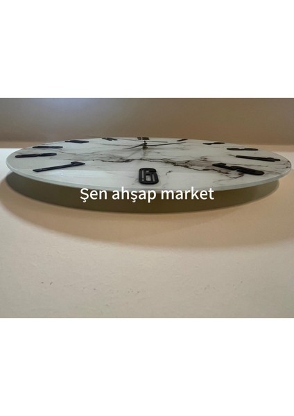 Mermer Desen Cam Duvar Saati 40CM