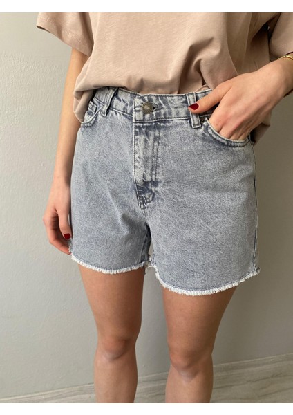 Yüksek Bel Denim Kadın Kısa Şort