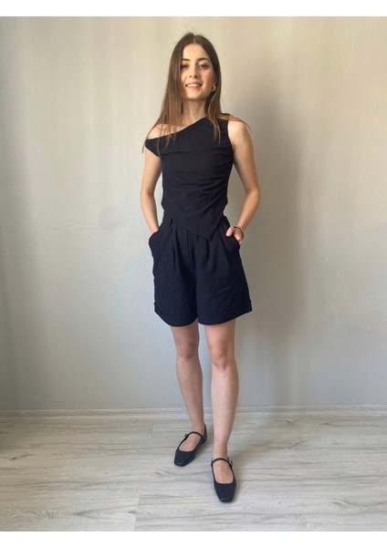 Asitmetrik Bluz Şort Kadın Keten Takım indirimleri