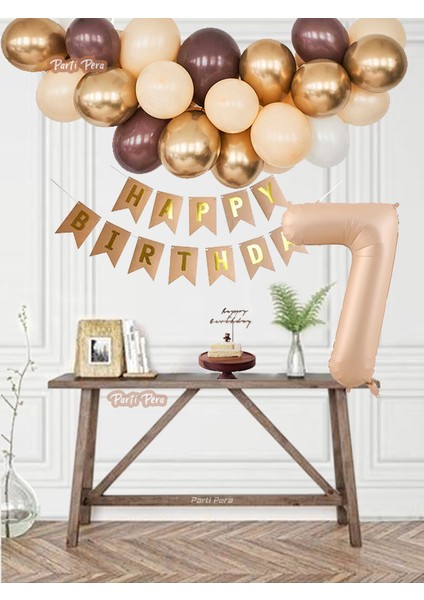 Parti Pera Ten rengi Kahverengi Krom Gold Beyaz Pastel Satin Rakam Folyo Balon Kraft Happy Birthday Yazı Doğum Günü Balon Seti