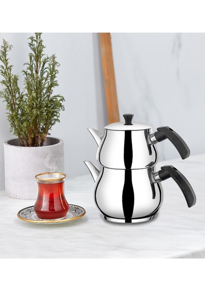 Mini Siyah Paslanmaz Çaydanlık Takımı, 1,75 L, şık ve dayanıklı tasarım