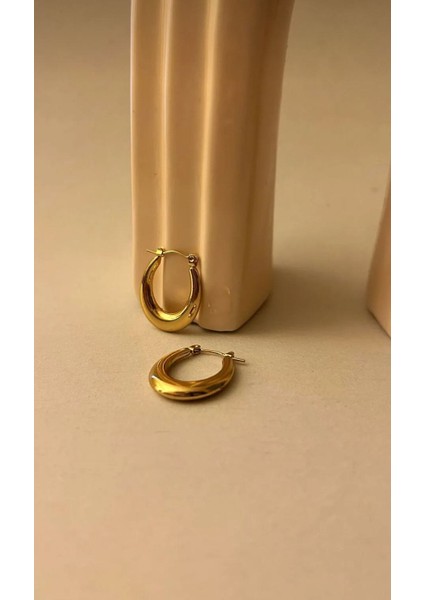 Çelik Gold Oval Küpe