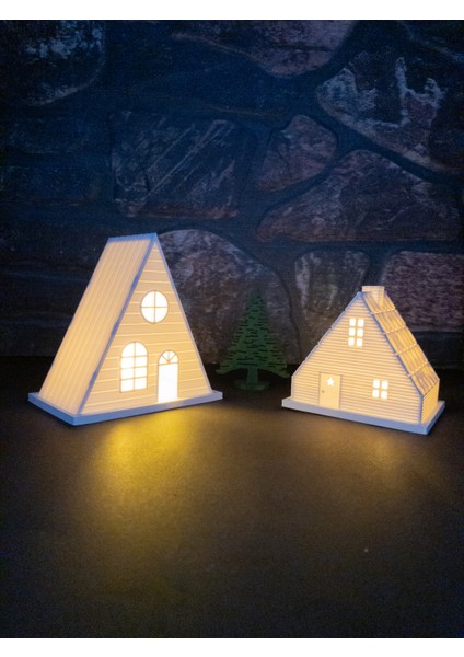 Noel Kış Evleri Seti – 2li Kış Evleri + Çam Ağacı Hediyeli Dekoratif Yılbaşı Süsleri Tealight Mumluk fiyatları