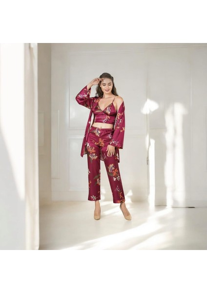 Moongırl Üçlü Crop Empirme Baskılı Pijama Takım.