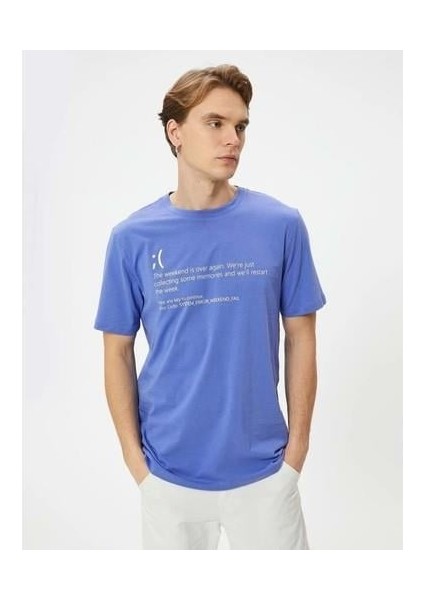 Slogan Baskılı Tişört Bisiklet Yaka Kısa Kollu Pamuklu - Koton - 4SAM10124HK - Mor - Xl