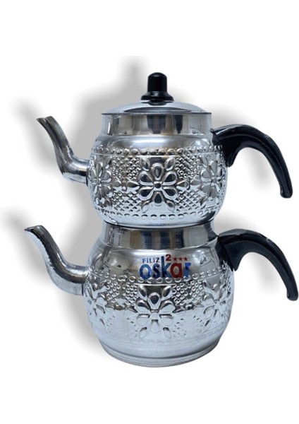 Motifli Alüminyum Çaydanlık 1.5L Gümüş Renkli, Şık ve Dayanıklı Tasarım