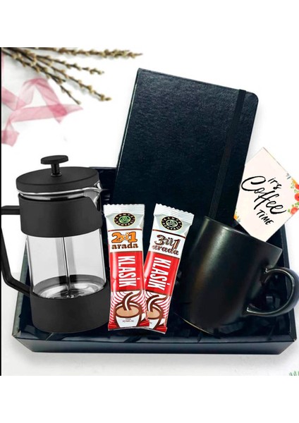 Siyah Seramik Kahve Seti, 350-599 ml, Defter ve Kupa Hediyeli