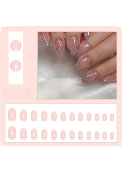 Trend Vitrin Kadın Jel Nail Art Baskılı Design Badem Oval Takma Tırnak