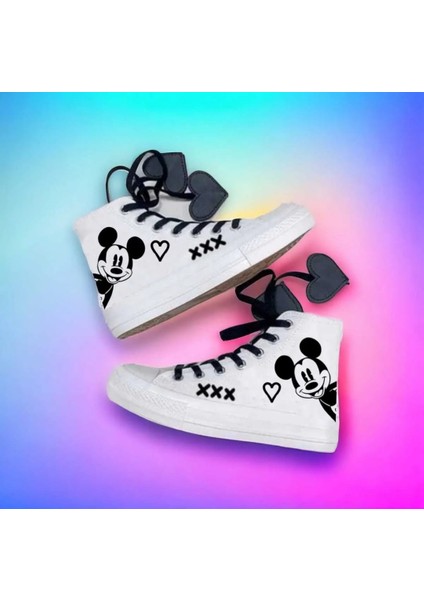 Erkek Fare Kalp Bağcık Baskılı Çocuk Keten Spor Ayakkabı Sneaker
