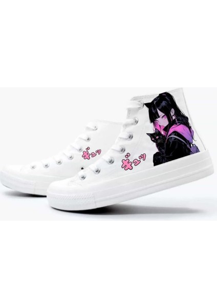 Mor Kedili Anime Baskılı Çocuk Spor Ayakkabı Sneaker