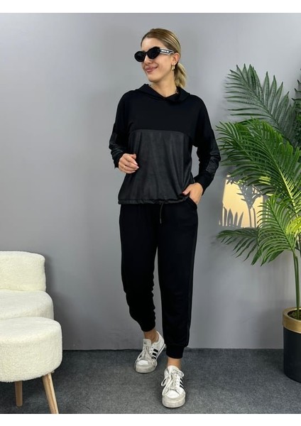 Kadın Uzun Kollu Kapüşonlu Oversize Sweat ve Pantolon Ikili Takım