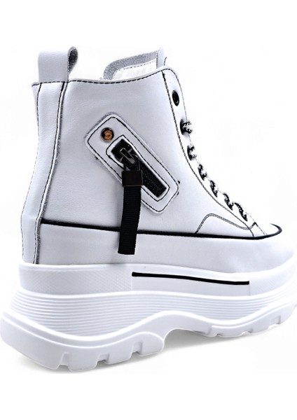 G24K345 Deri Yüksek Taban Kadın Bilekli Beyaz Sneaker Ayakkabı fırsatları