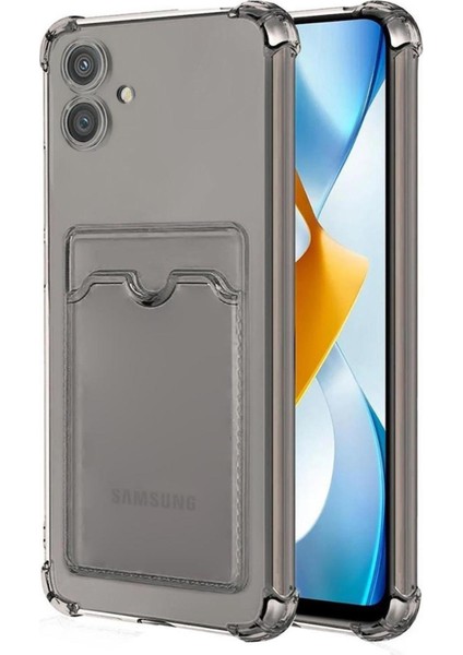 Samsung Galaxy A06 Kılıf Darbe Emici Köşe Korumalı Kartlıklı Cüzdanlı Silikon Kapak - Füme