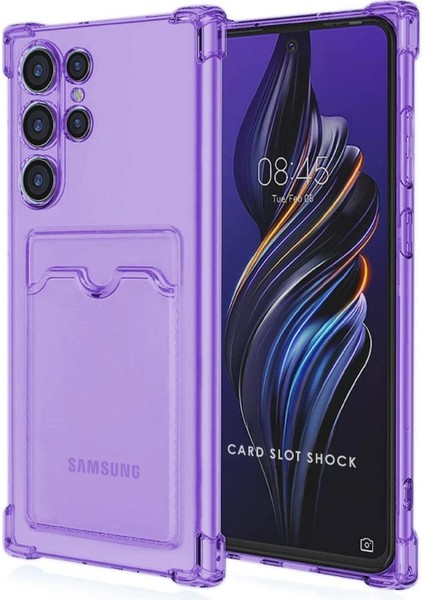 Samsung Galaxy S25 Ultra Kılıf Darbe Emici Köşe Korumalı Kartlıklı Cüzdanlı Silikon Kapak - Lila