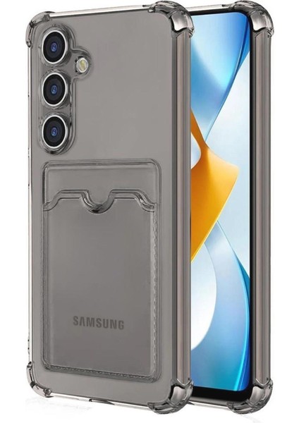 Samsung Galaxy S24 FE Kılıf Darbe Emici Köşe Korumalı Kartlıklı Cüzdanlı Silikon Kapak - Füme