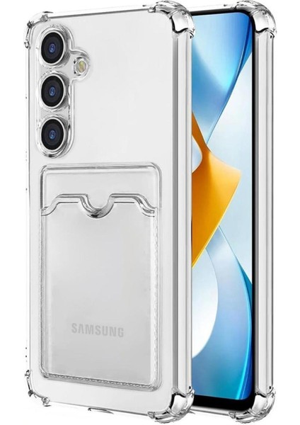 Samsung Galaxy S25 Kılıf Darbe Emici Köşe Korumalı Kartlıklı Cüzdanlı Silikon Kapak - Şeffaf