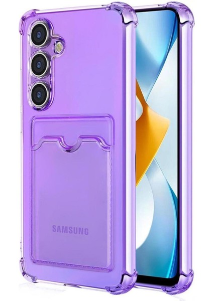 Samsung Galaxy A26 Kılıf Darbe Emici Köşe Korumalı Kartlıklı Cüzdanlı Silikon Kapak - Lila