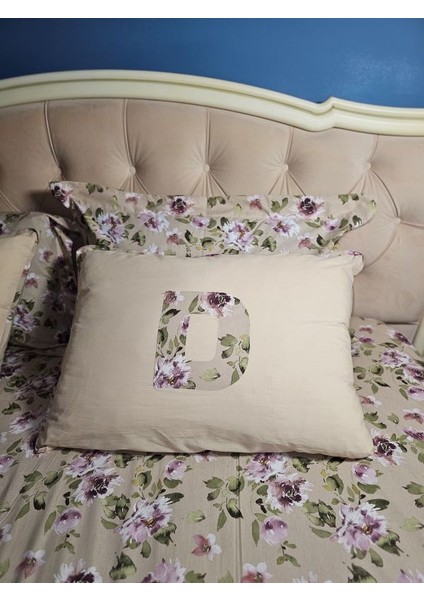 El Yapımı Harf Aplikeli % 100 Pamuk Dekoratif 2 'li Yastık Kılıfı ve Çarsaf