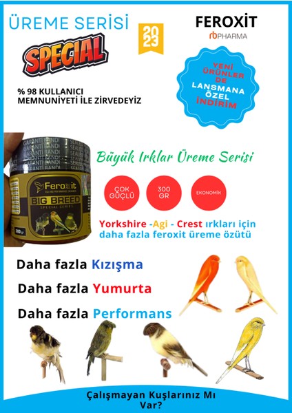 Büyük Irk Kanaryalar Için Üreme , Kızıştırıcı ve Yumurta Arttırıcı Big Breed Special Series 300 gr