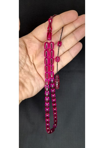 Ateş Kehribar Tesbih Pembe Renk Kapsül Kesim T-380