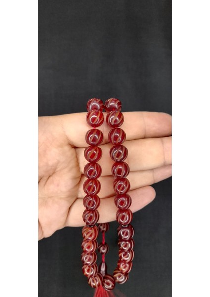 Çubuk Kehribar Tesbih Kalem Işçilikli Küre Kesim Bordo Renk T-394 modelleri