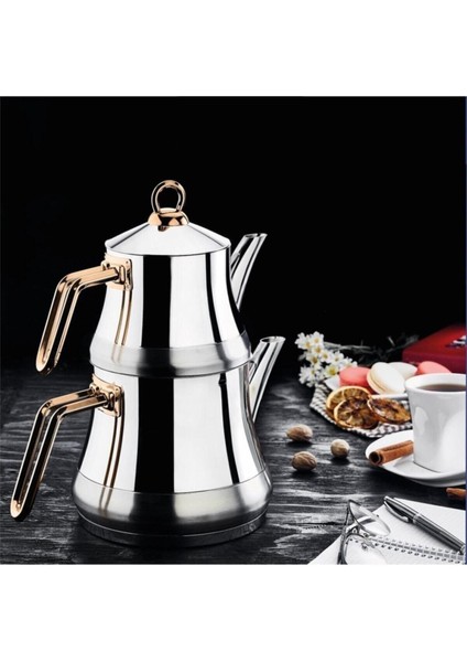 Yonca Lüx Çaydanlık, Çelik, Metalik, 0-1,99 L, Bakır Kulp