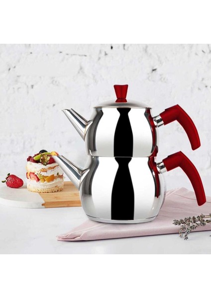 Aile Boy Çaydanlık Seti, 3,2 L, Çelik, Gümüş, Süzgeçli, Dayanıklı ve şık tasarım