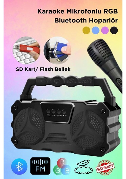 Skd 103 Mikrofonlu Taşınabilir Karaoke Bluetooth Hoparlör Rgb Fm Radyo