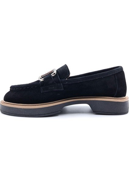 SV011 Süet Deri Siyah Renk Tokalı Kadın Loafer Ayakkabı fırsatları