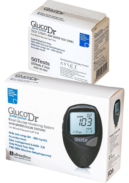 1 Şeker Cihazı + 50 Adet Glucodr Şeker Stribi Şeker Çubuğu Orijinal Ürün